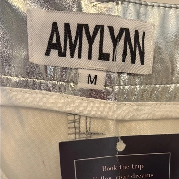 NWT Amy Lynn Textured Faux Leather Straight-Leg Silver Trousers SZ: M - Picture 3 of 8